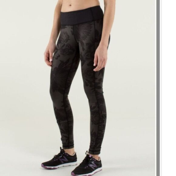 like New! Lululemon Women's Speed Legging Brisk Bloom Black Soot/Black Size 6